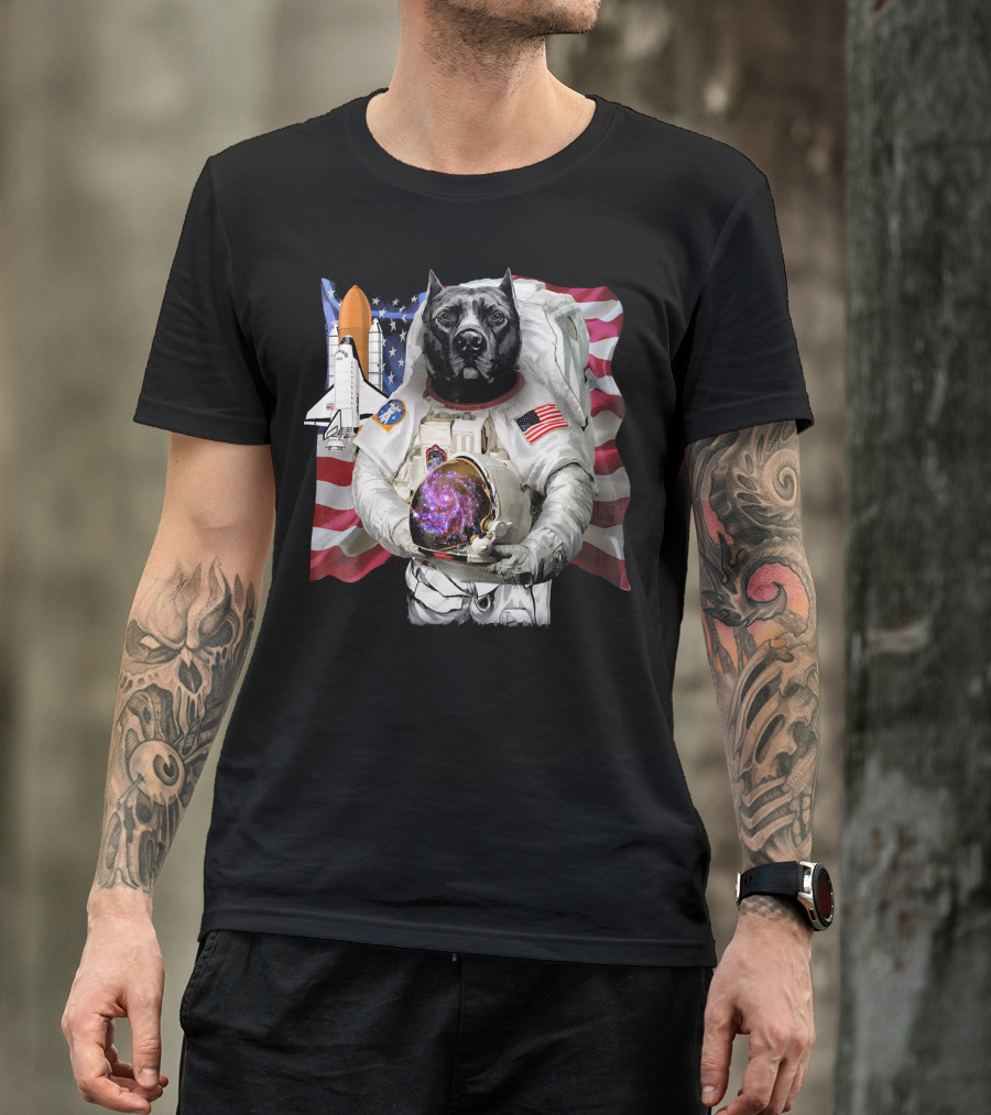 Pit Bull Astronaut American Flag Space Shuttle USA America Patriot T-Shirt