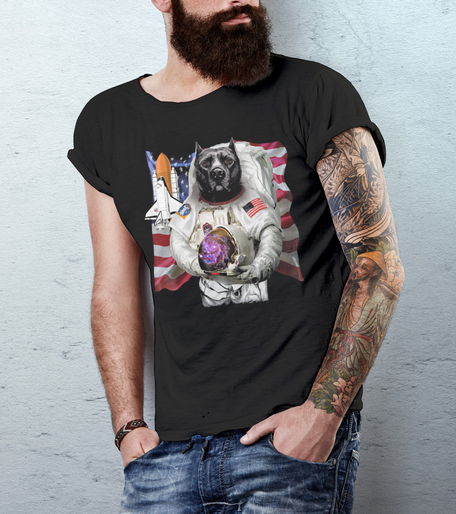 Pit Bull Astronaut American Flag Space Shuttle USA America Patriot T-Shirt