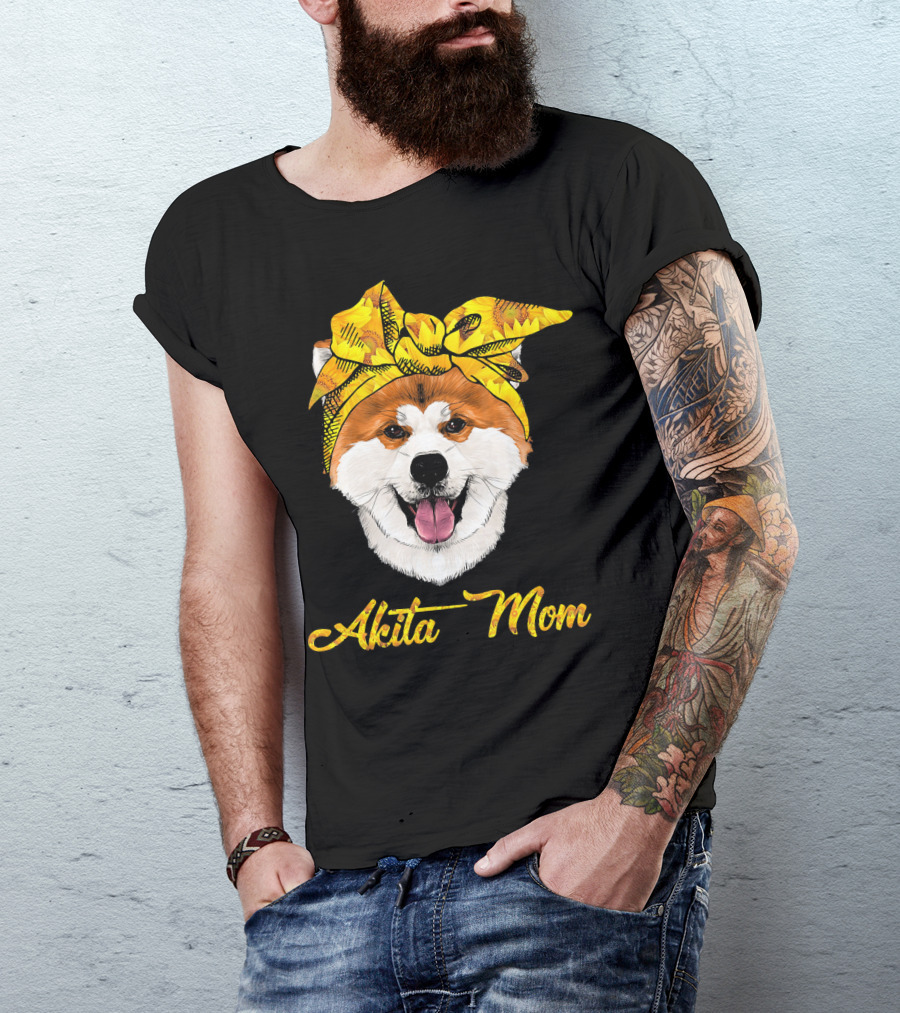 Akita Mom Sunflower Bandana T-Shirt