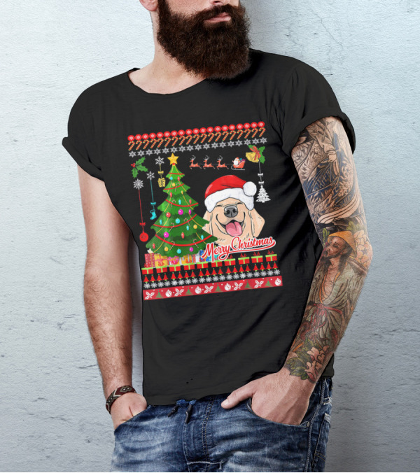 Merry Christmas Labrador Retriever Dog Santa Hat Festive Tree Ugly T-Shirt
