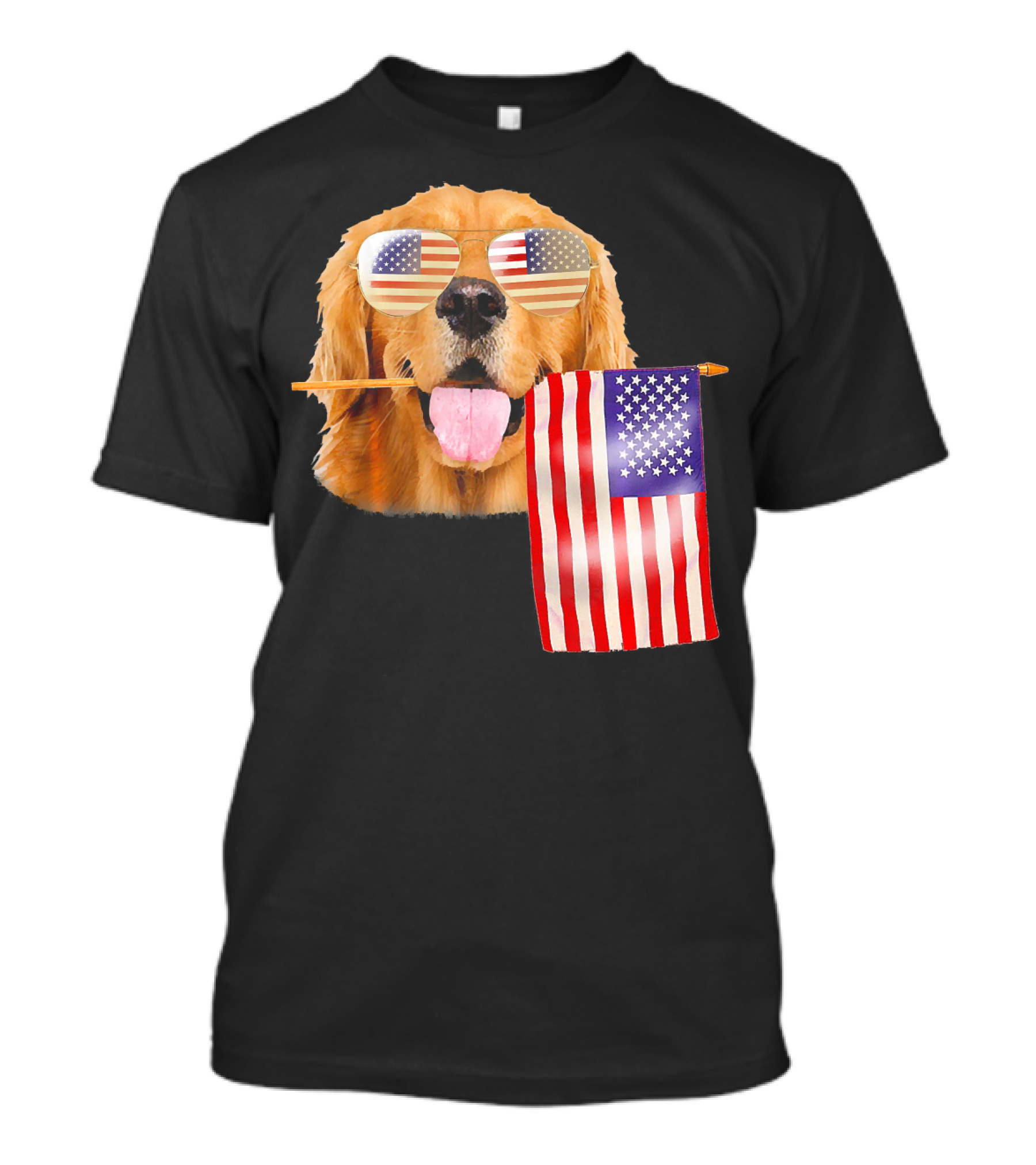 4th Of July American Flag Golden Retriever With Sunglasses T-Shirt