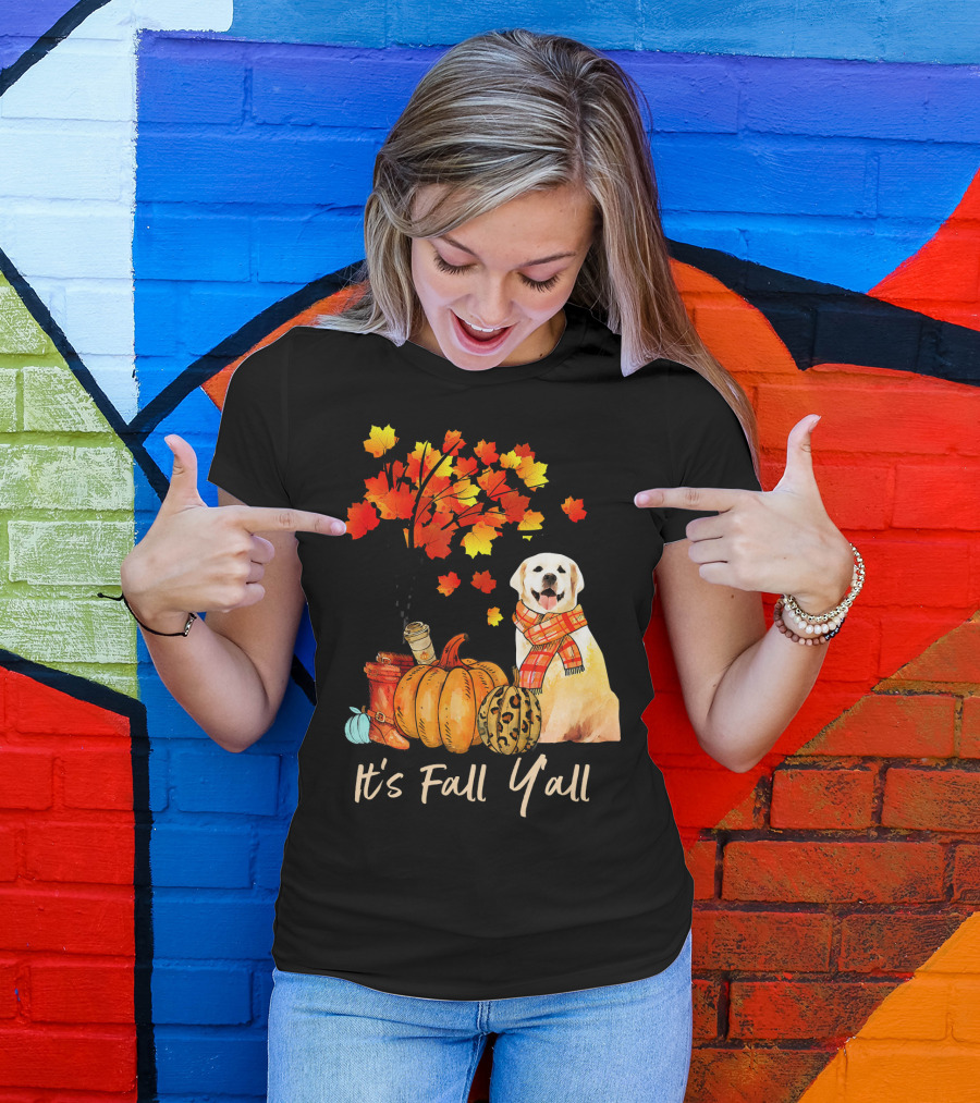 It's Fall Yall Labrador Retriever Autumn Pumpkin Leaves T-Shirt