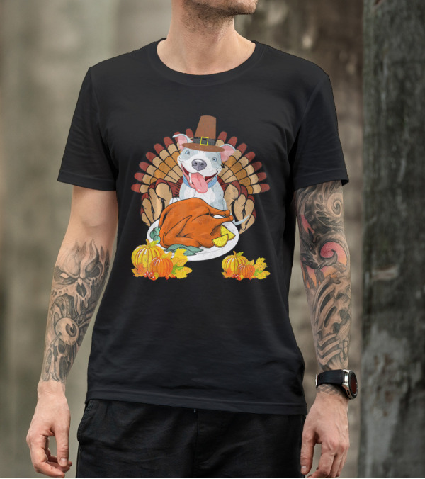 Thanksgiving Pit Bull Turkey Funny Thankful Pilgrim Feast T-Shirt