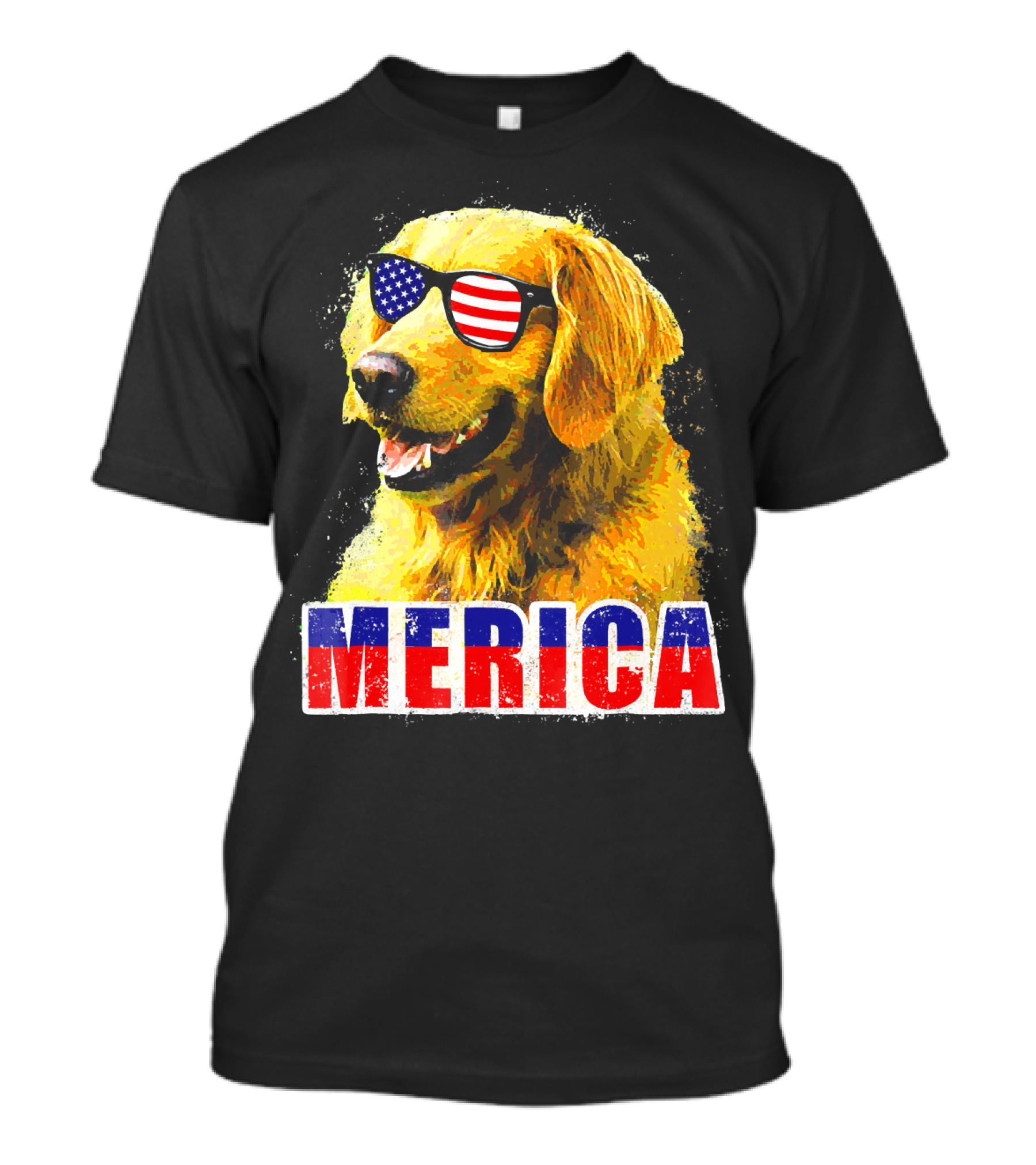 MERICA Dog Golden Retriever American Flag Sunglasses T-Shirt