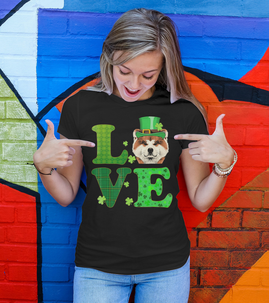 Love Akita Inu Shamrock Hat St. Patrick's Day T-Shirt