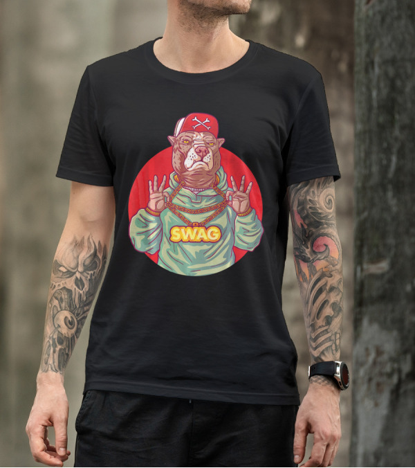 Swag Pit Bull Hip Hop Bulldog With Chain And Cap T-Shirt