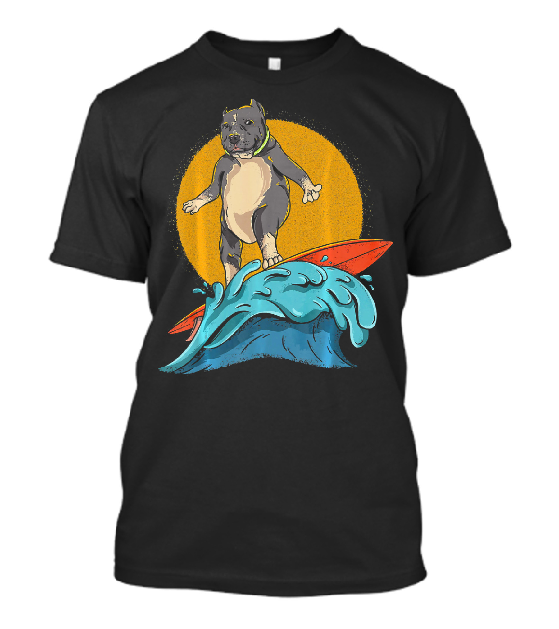 Surfing Pitbull Funny Hawaiian Pit Bul Sunset Wave T-Shirt