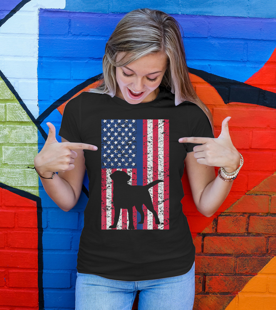 Labrador Retriever Dog Police Flag Thin Blue Line Stars Stripes T-Shirt