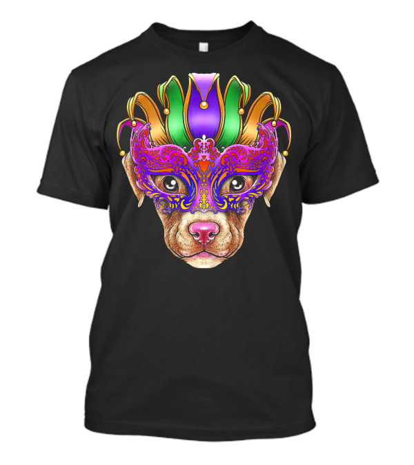 Pitbull Dog Mardi Gras Mask Jester Colorful Festive T-Shirt