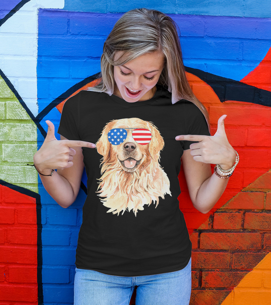 4th Of July Merica Golden Retriever USA Sunglasses T-Shirt