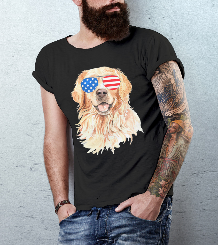 4th Of July Merica Golden Retriever USA Sunglasses T-Shirt
