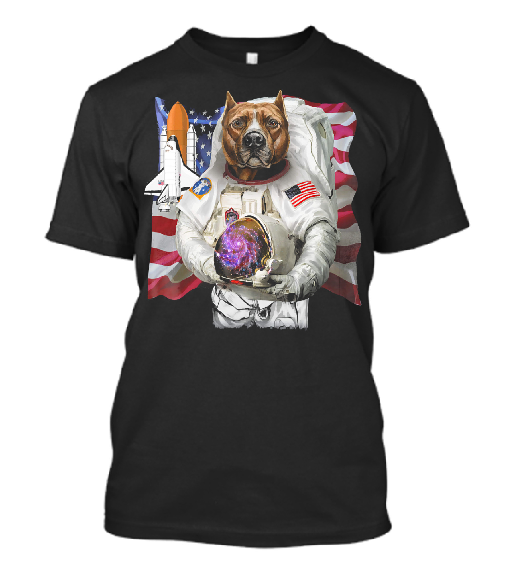Patriotic Pit Bull Astronaut With USA Flag And Space Shuttle T-Shirt