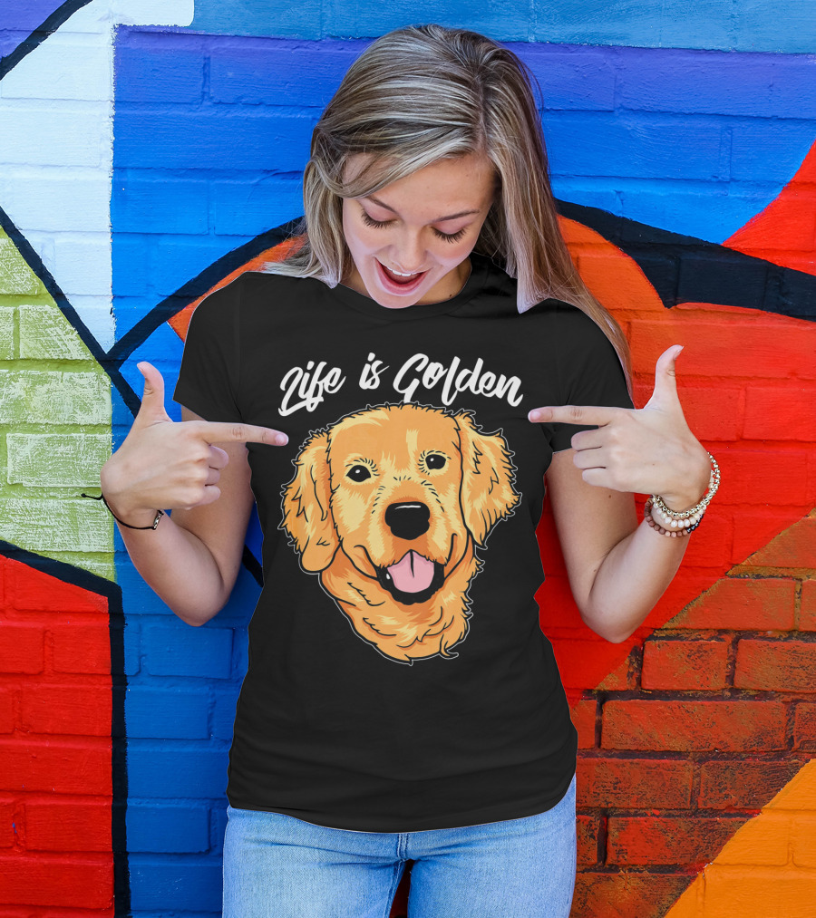 Life Is Golden Gold Yellow Labrado Golden Retriever Face T-Shirt