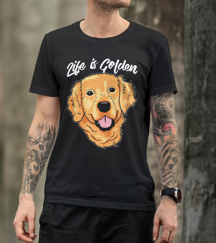 Life Is Golden Gold Yellow Labrado Golden Retriever Face T-Shirt