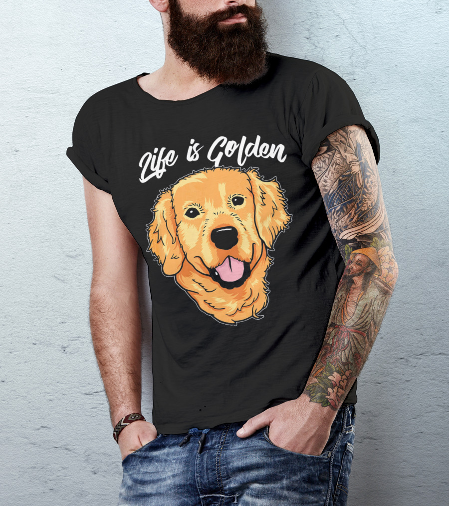 Life Is Golden Gold Yellow Labrado Golden Retriever Face T-Shirt