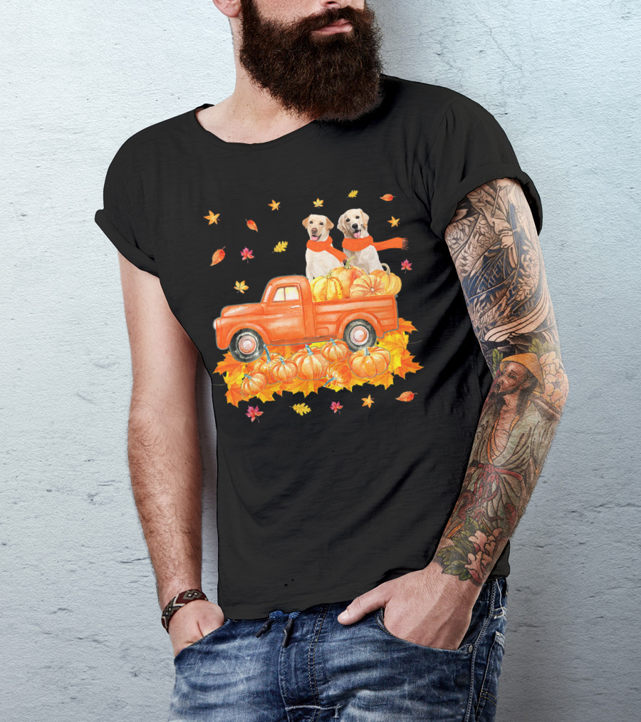 Labrador Retriever Autumn Pumpkin Harvest Truck With Leaves T-Shirt