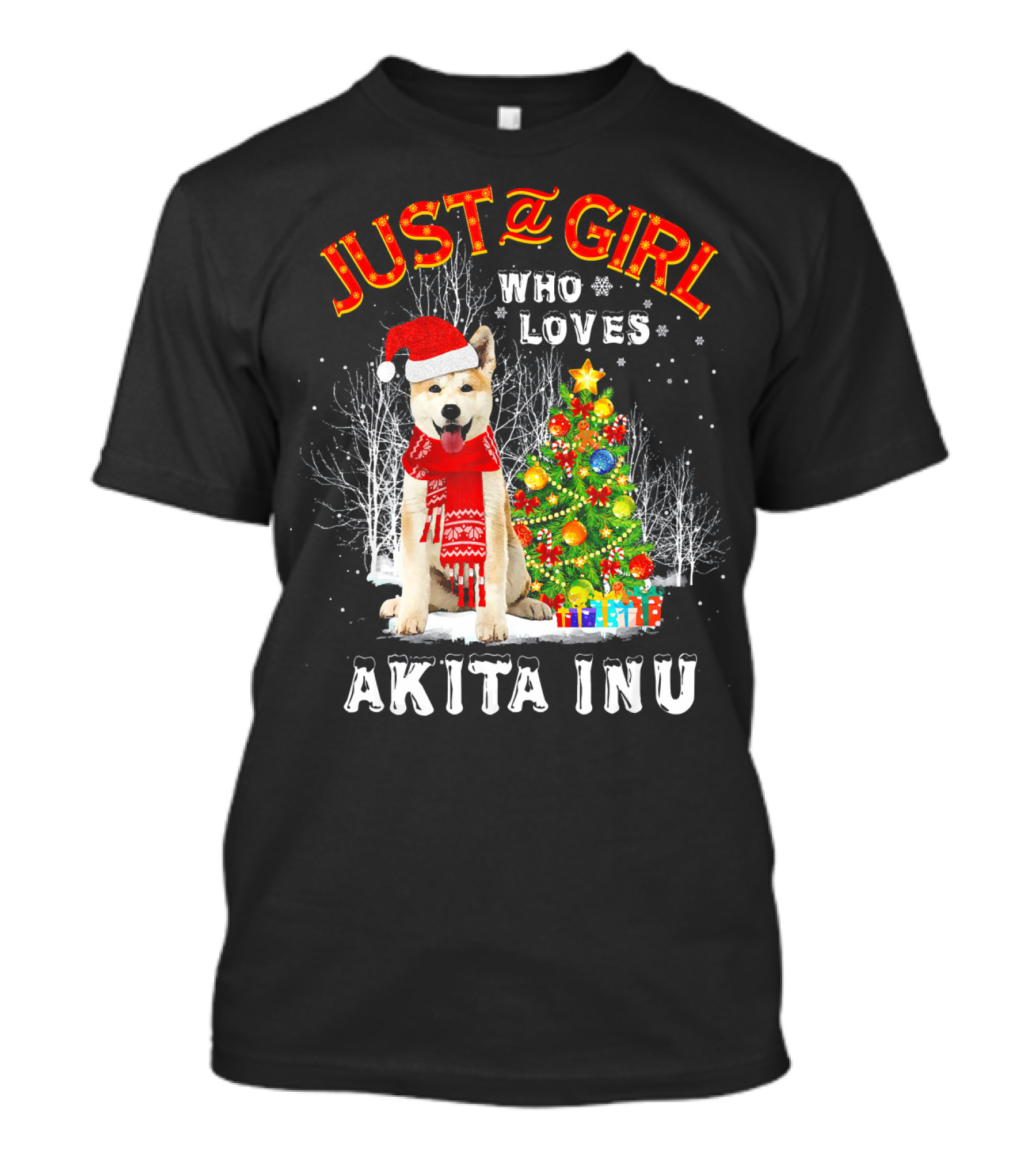 Just A Girl Who Loves Akita Inu Christmas Festive Holiday T-Shirt