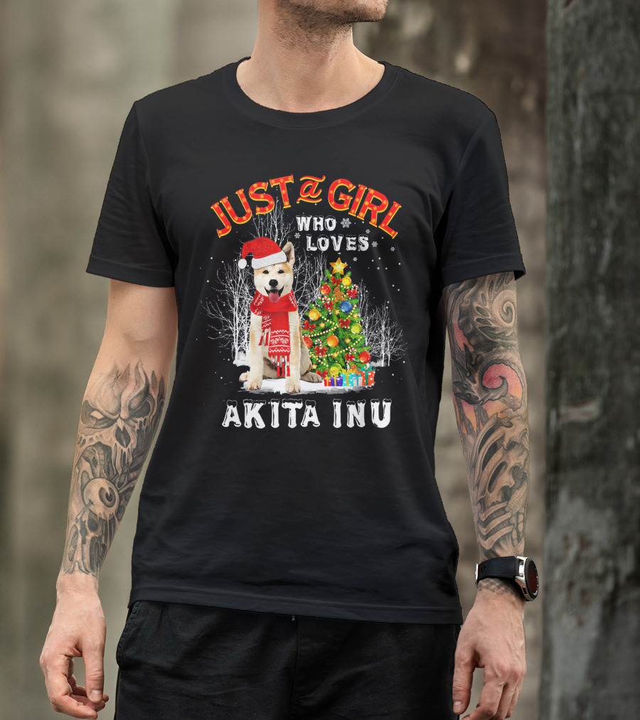 Just A Girl Who Loves Akita Inu Christmas Festive Holiday T-Shirt