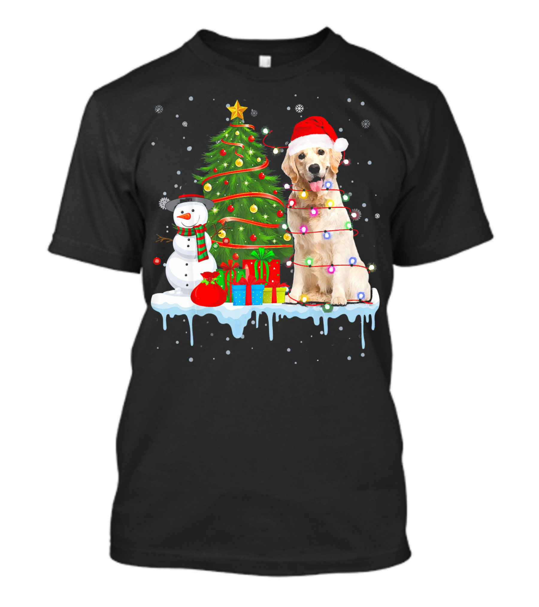 Labrador Retriever Santa Hat Christmas Tree Snowman Lights T-Shirt