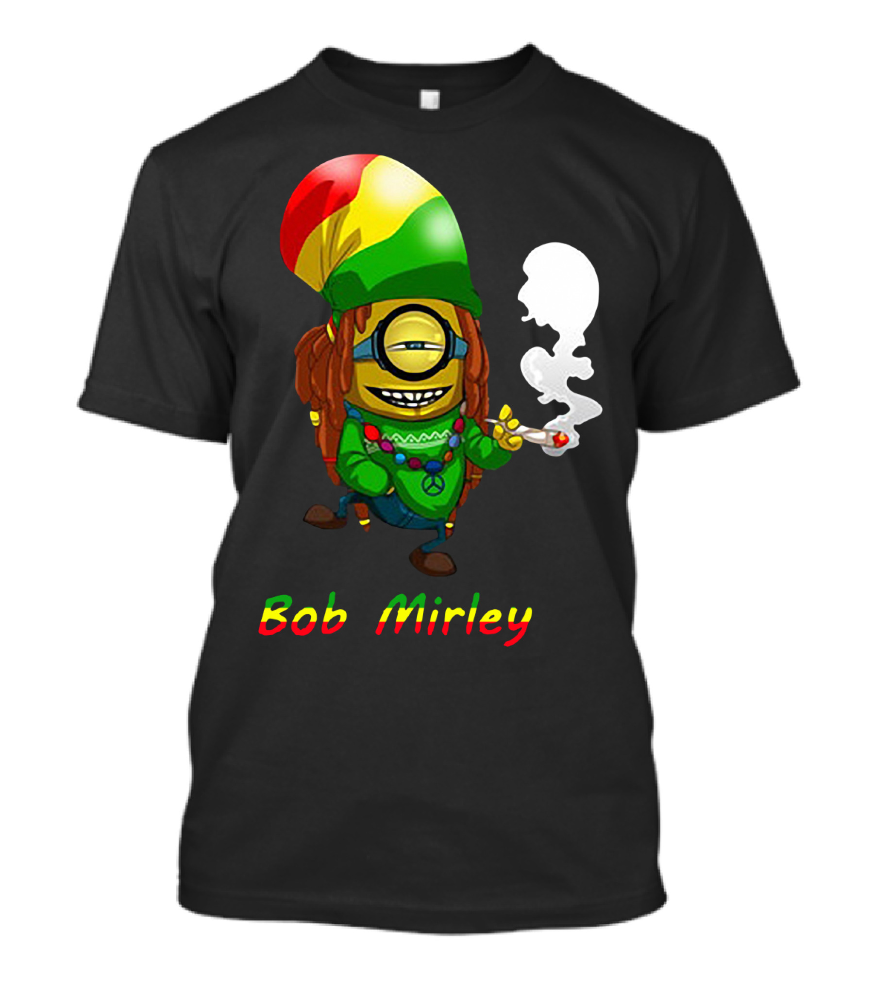 Bob Mirley Minion With Rasta Colors Smoking And Peace Necklace T-Shirt