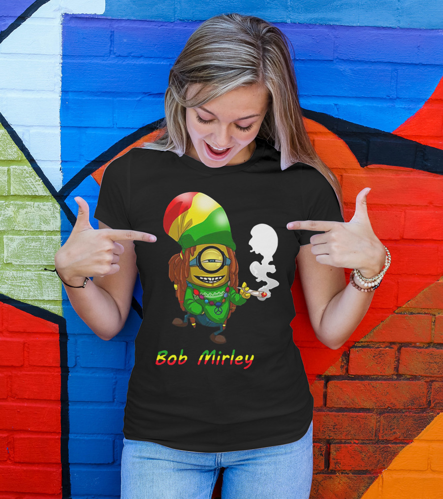 Bob Mirley Minion With Rasta Colors Smoking And Peace Necklace T-Shirt
