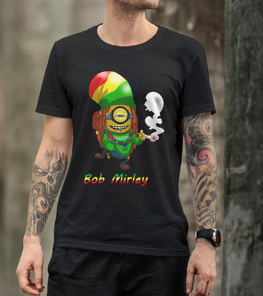 Bob Mirley Minion With Rasta Colors Smoking And Peace Necklace T-Shirt