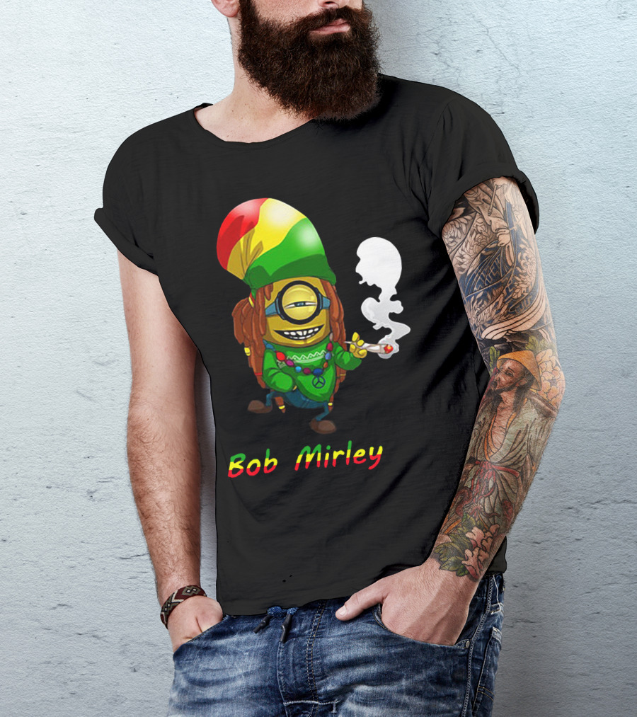 Bob Mirley Minion With Rasta Colors Smoking And Peace Necklace T-Shirt
