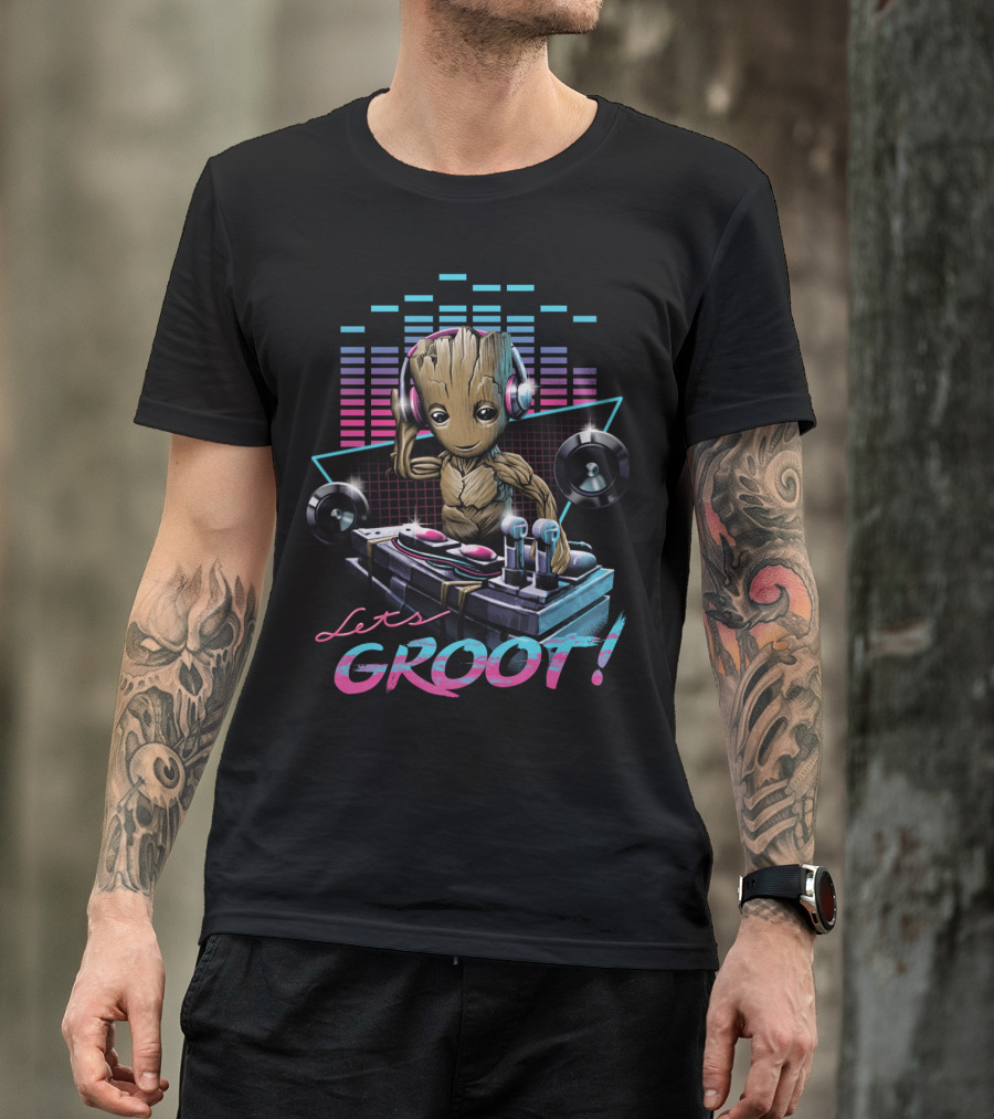 Let's Groot DJ Mixing Groot With Headphones Music Visuals T-Shirt