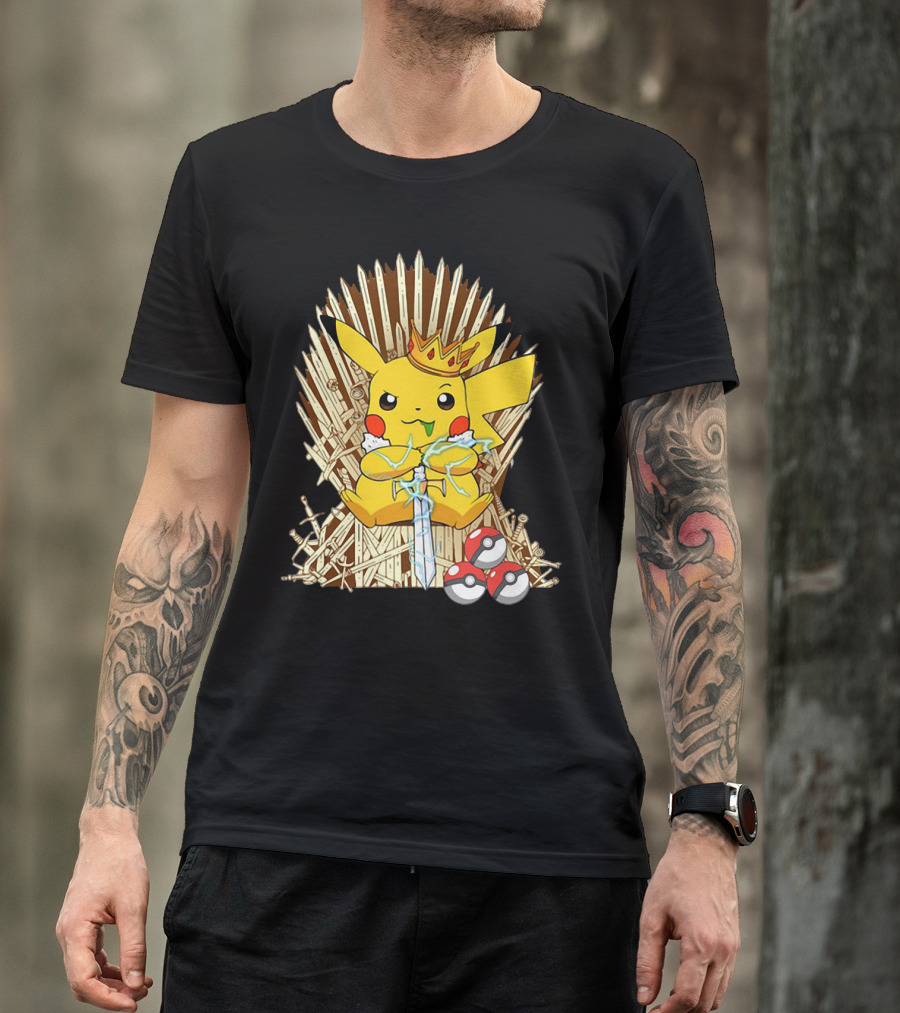 Pikachu Throne King With Sword And Pokeballs Game Of Thrones Style T-Shirt
