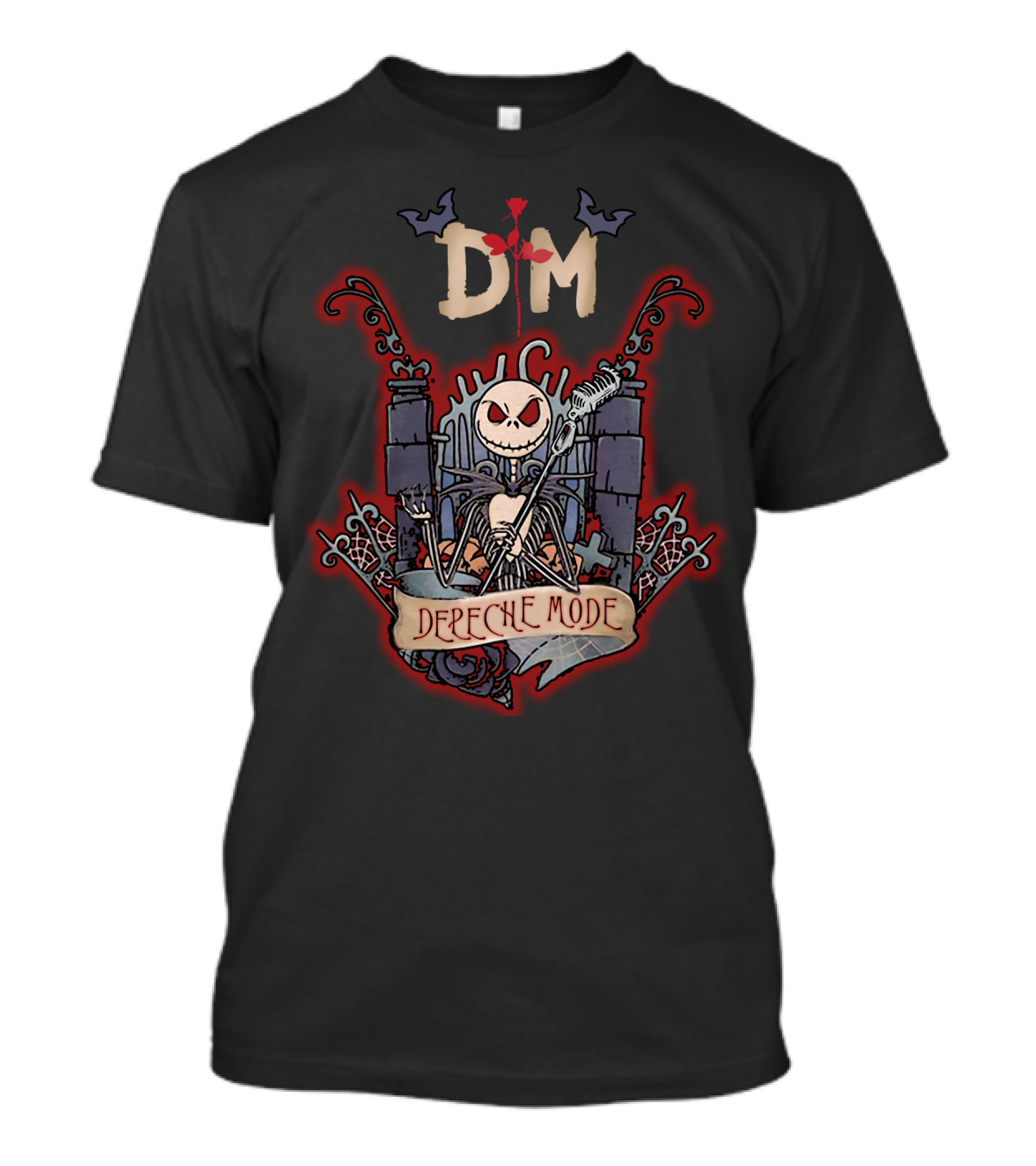 Halloween Jack Skellington DM Depeche Mode Graveyard Mic Bat Roses T-Shirt