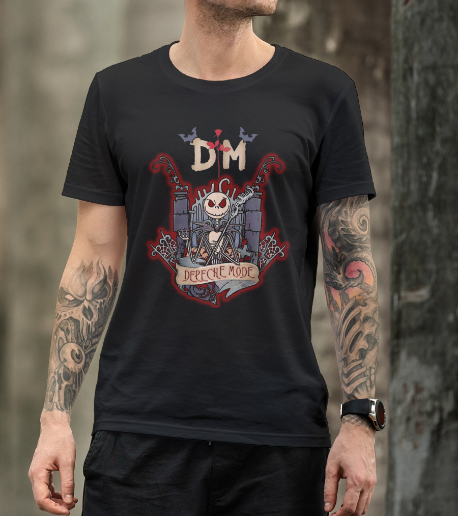 Halloween Jack Skellington DM Depeche Mode Graveyard Mic Bat Roses T-Shirt
