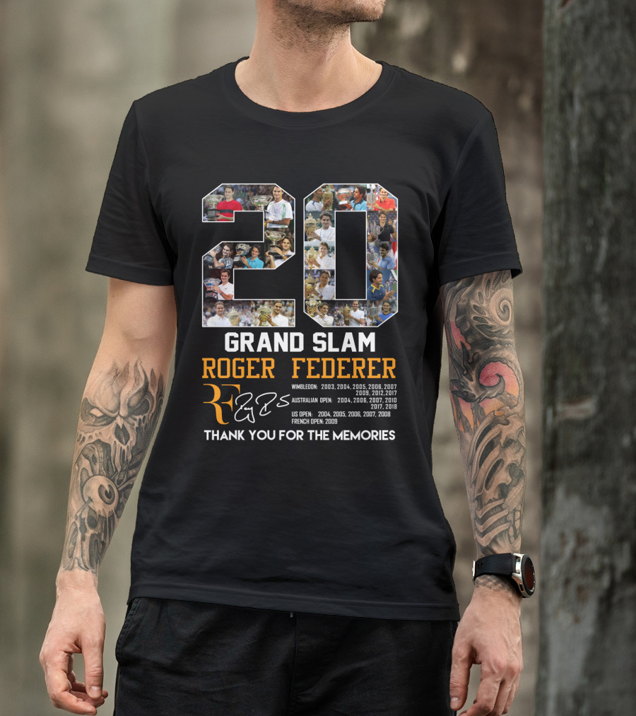 20 Grand Slam Roger Federer Wimbledon Australian US French Open Thank You For The Memories T-Shirt