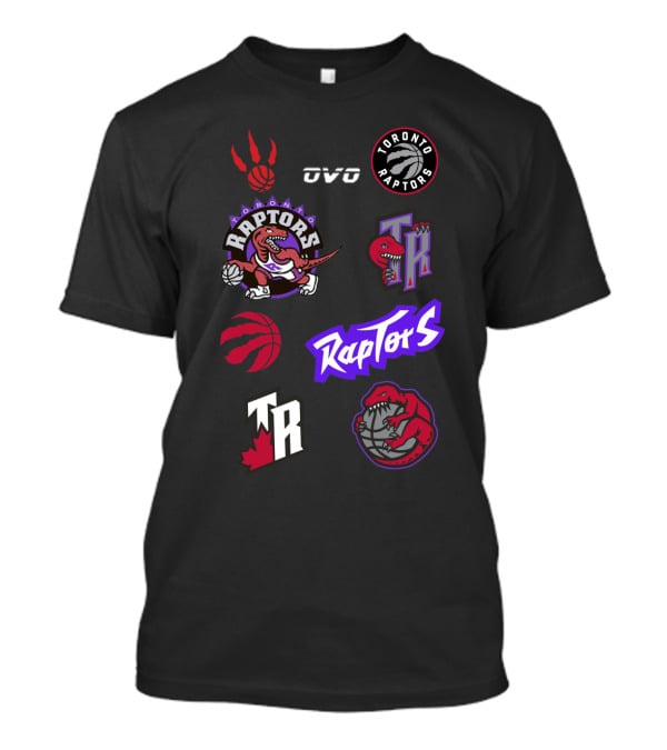 Toronto Raptors Logos Collection Including OVO Partnership And Dinosaur Iconography T-Shirt