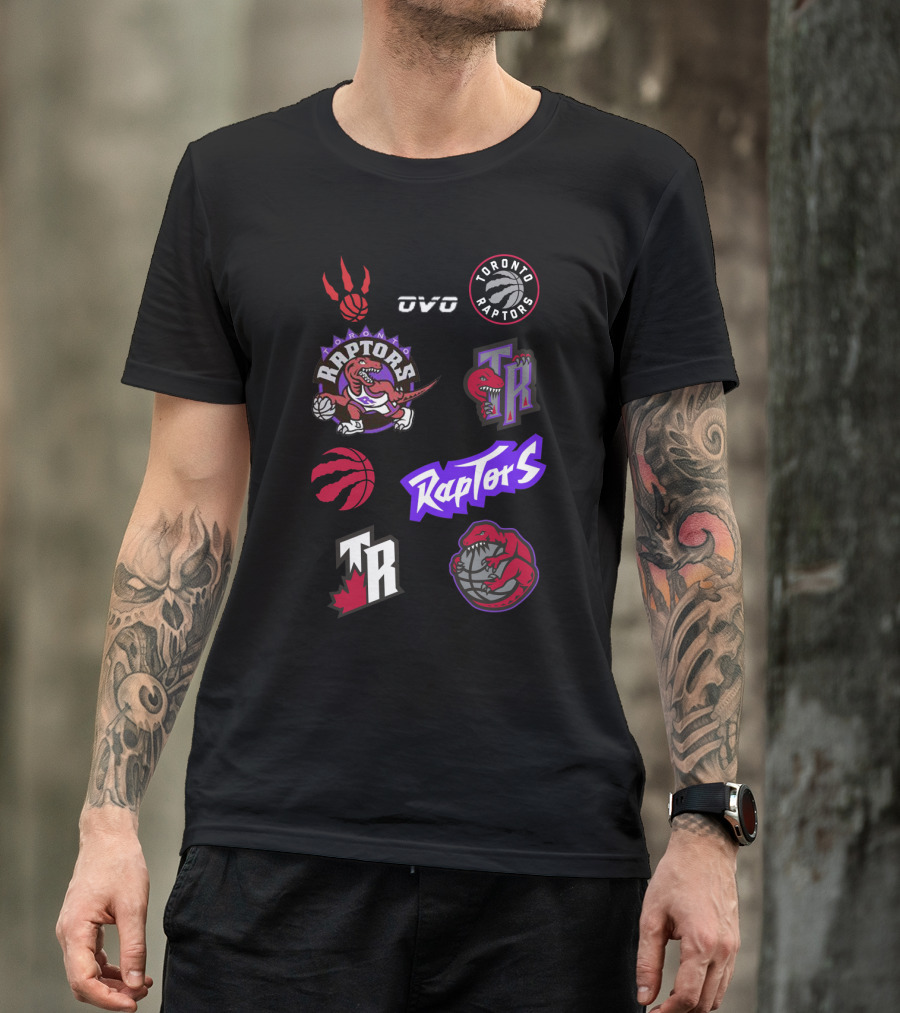 Toronto Raptors Logos Collection Including OVO Partnership And Dinosaur Iconography T-Shirt