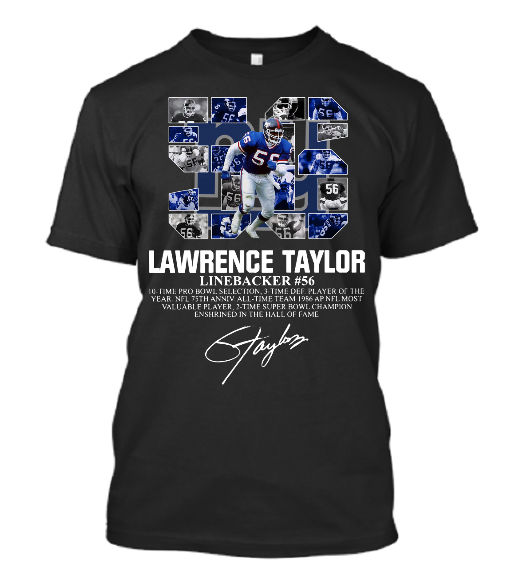 Lawrence Taylor Linebacker #56 Pro Bowl MVP Hall Of Fame NFL Icon 3-Time Defensive Player Super Bowl Champion T-Shirt