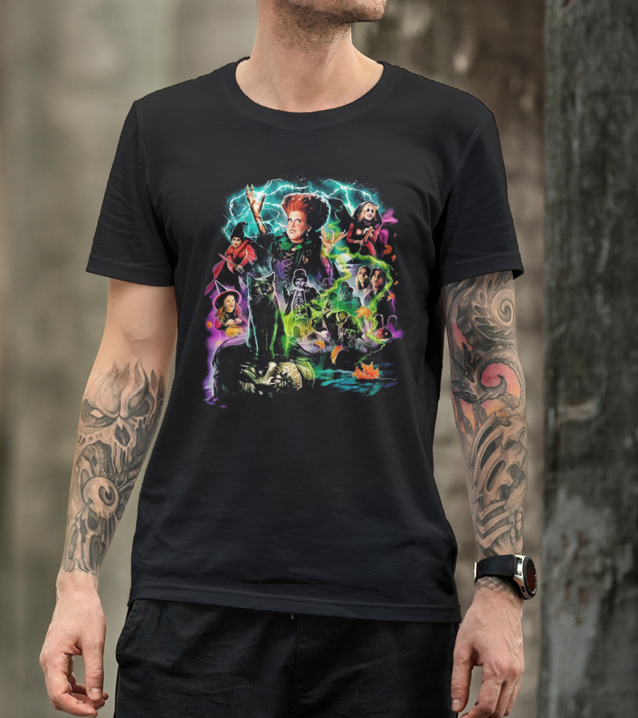 Hocus Pocus Movie Characters Halloween Magic With Witches And Black Cat T-Shirt