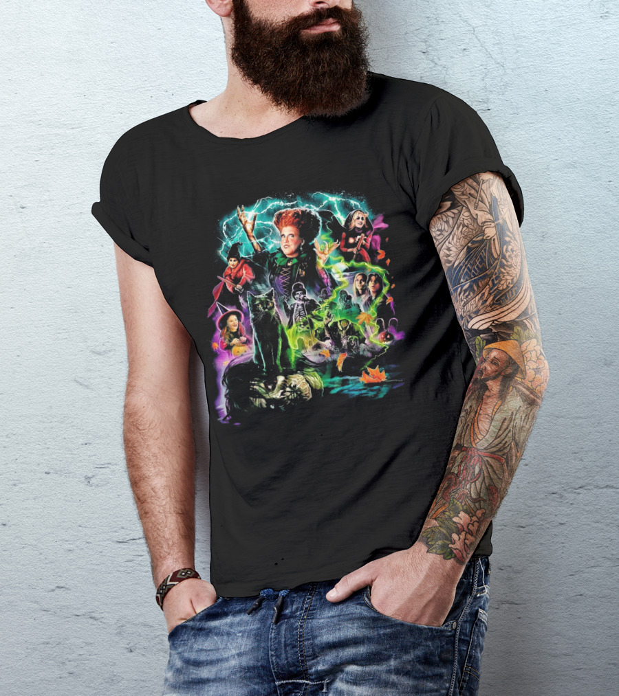 Hocus Pocus Movie Characters Halloween Magic With Witches And Black Cat T-Shirt