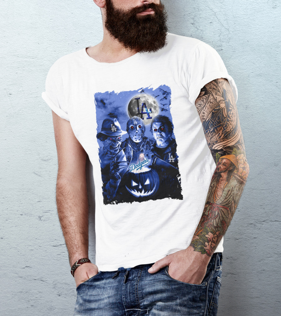 Los Angeles Dodgers Horror Icons Halloween Moon T-Shirt