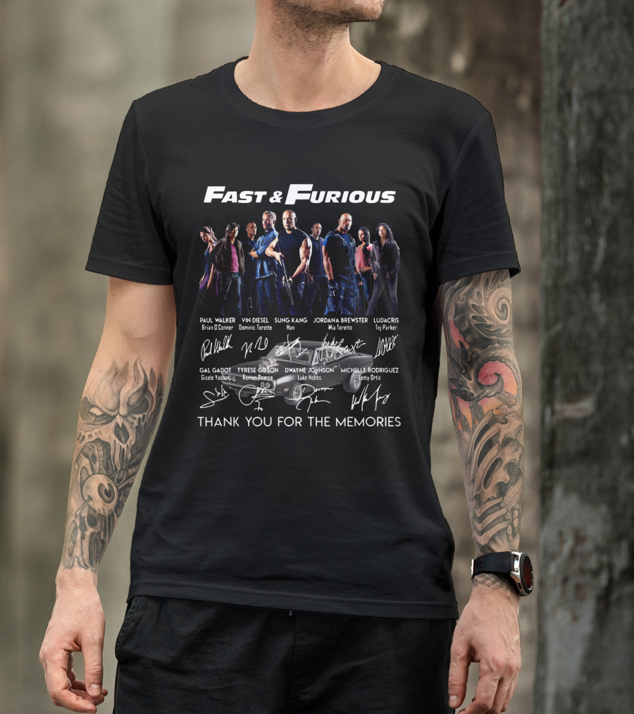 Fast And Furious Thank You For The Memories Paul Walker Vin Diesel Dwayne Johnson Michelle Rodriguez T-Shirt