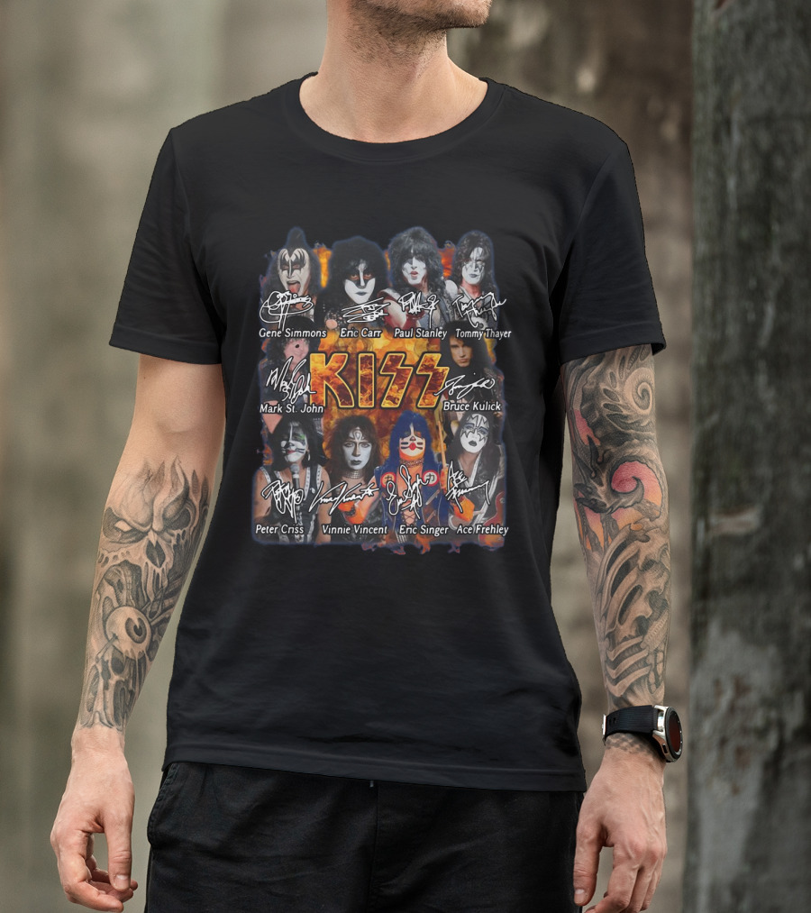 Kiss Band Rock Gene Simmons Paul Stanley Eric Carr Tommy Thayer Mark St. John Bruce Kulick Peter Criss Vinnie Vincent Eric Singer Ace Frehley T-Shirt