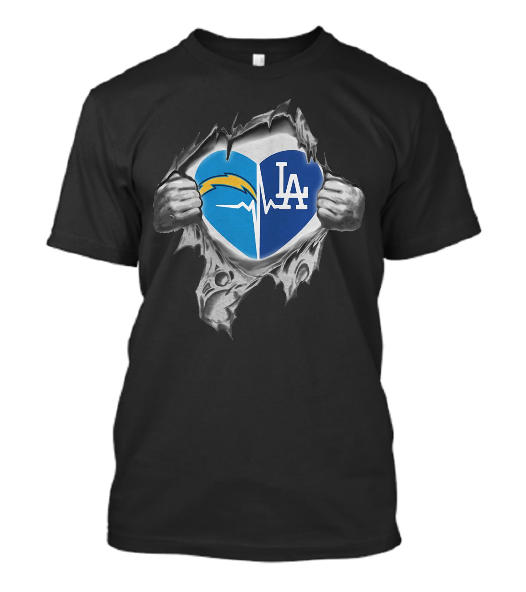 Los Angeles Chargers Dodgers Heart Ekg Pulse T-Shirt