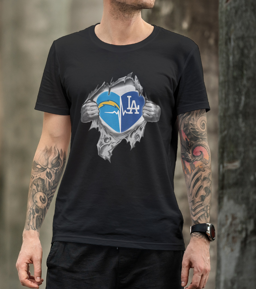 Los Angeles Chargers Dodgers Heart Ekg Pulse T-Shirt