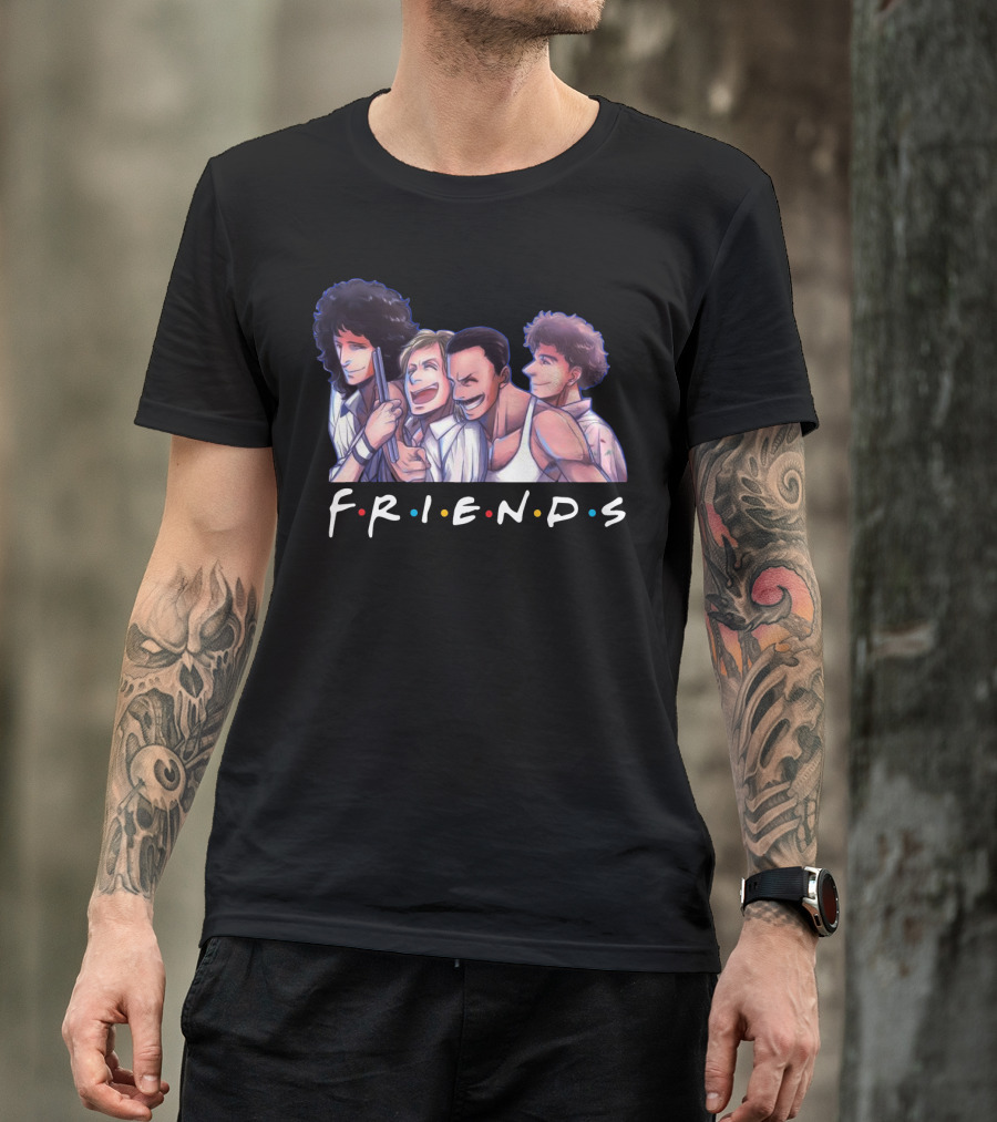 Queen Band Members Anime Style Friends Logo Mashup T-Shirt