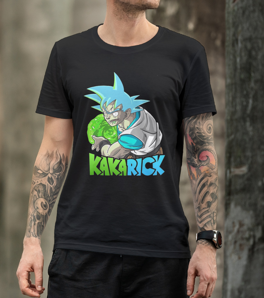 Kakarick Rick And Morty X DBZ Crossover With Green Energy Sphere And Blue Hair T-Shirt