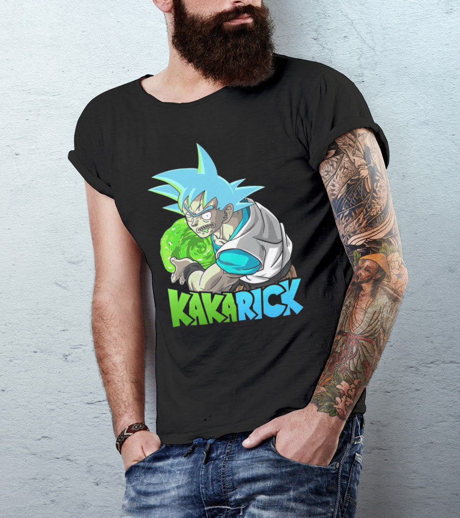 Kakarick Rick And Morty X DBZ Crossover With Green Energy Sphere And Blue Hair T-Shirt