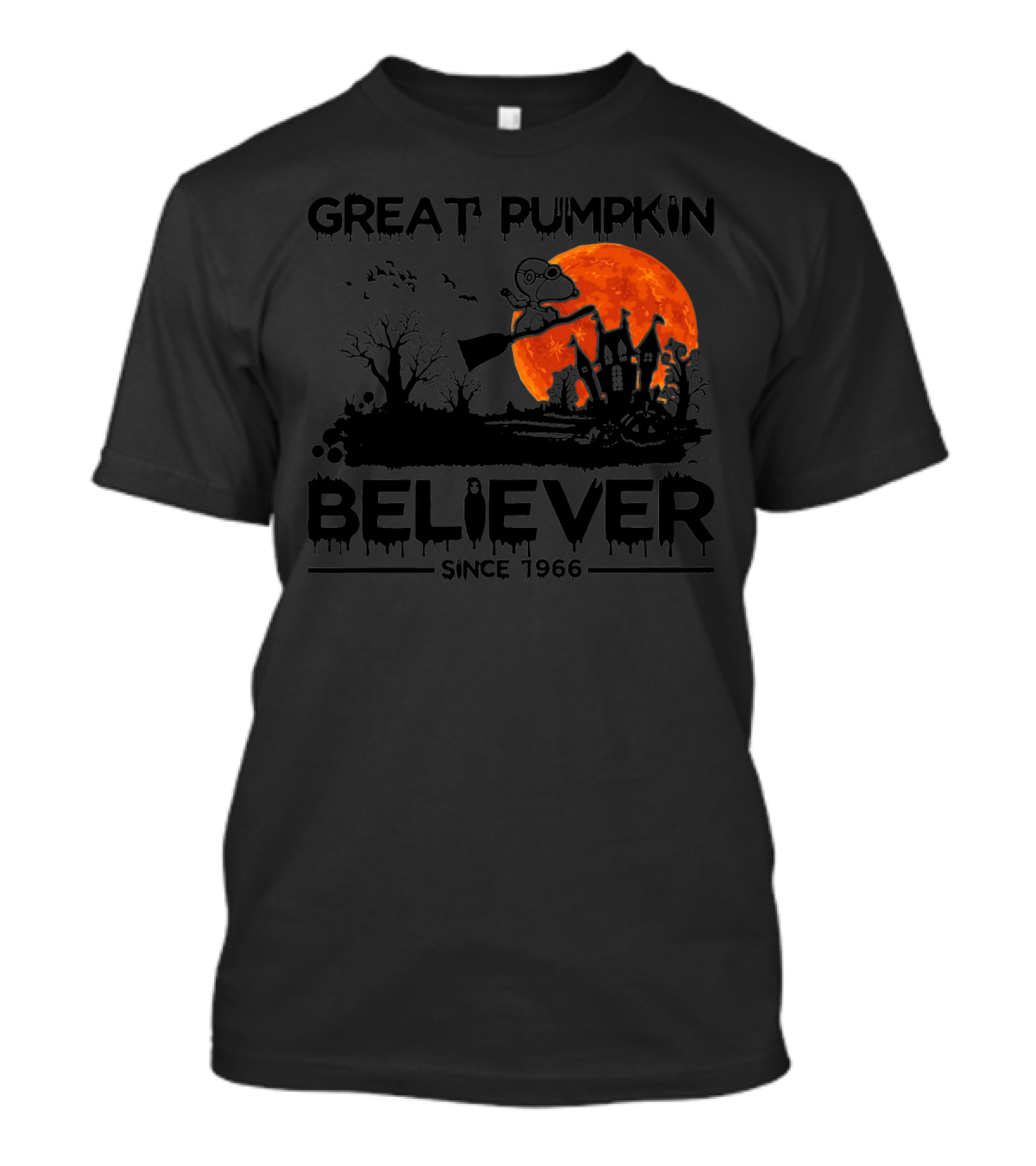 Great Pumpkin Believer Since 1966 Snoopy Halloween Moon Scene T-Shirt
