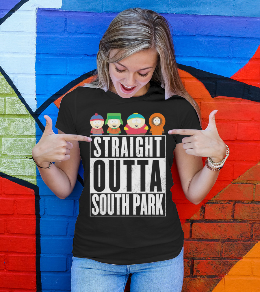 Straight Outta South Park With Iconic Characters Cartman Kyle Stan And Kenny T-Shirt