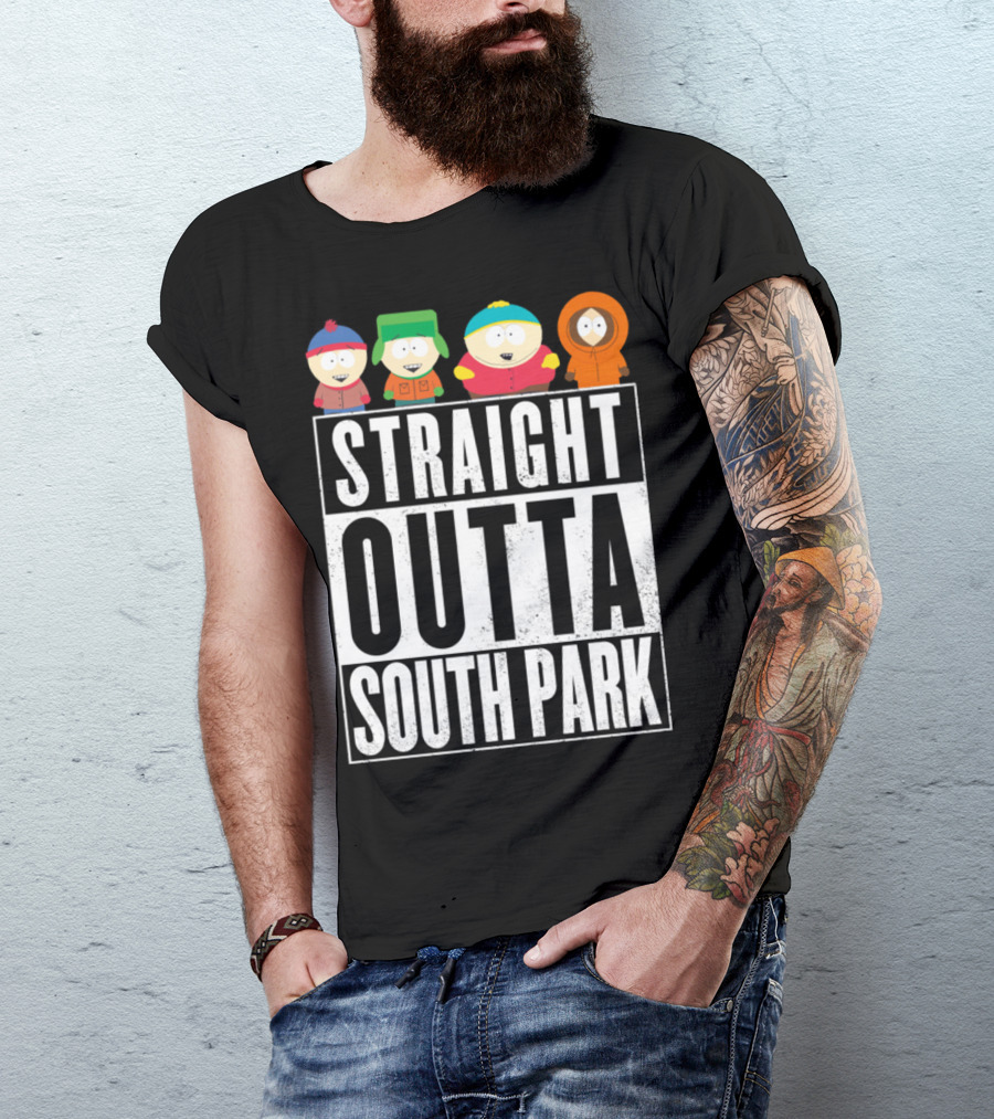 Straight Outta South Park With Iconic Characters Cartman Kyle Stan And Kenny T-Shirt