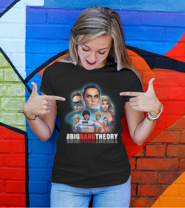 The Big Bang Theory Superhero Justice League Parody Sheldon Leonard Penny Howard Raj T-Shirt