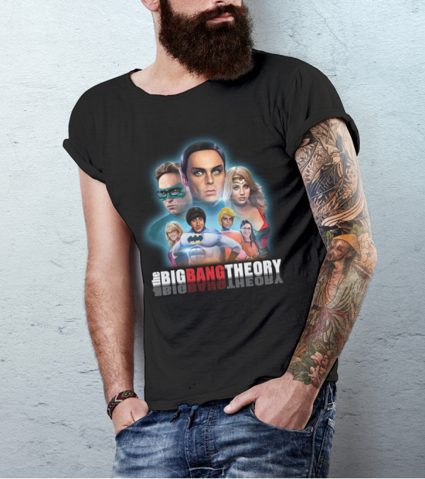 The Big Bang Theory Superhero Justice League Parody Sheldon Leonard Penny Howard Raj T-Shirt